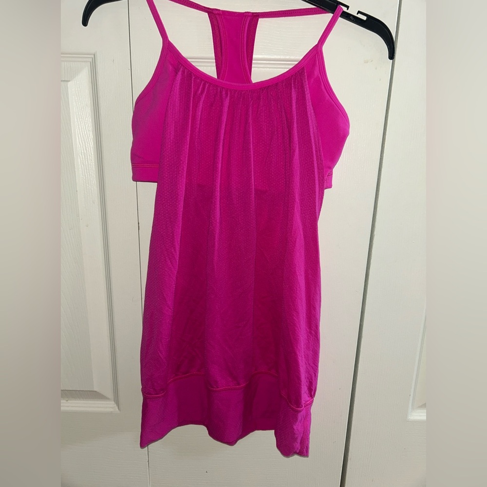 Lululemon Athletica Hot Pink Mesh Tank Top With Built In Padded Sports Bra